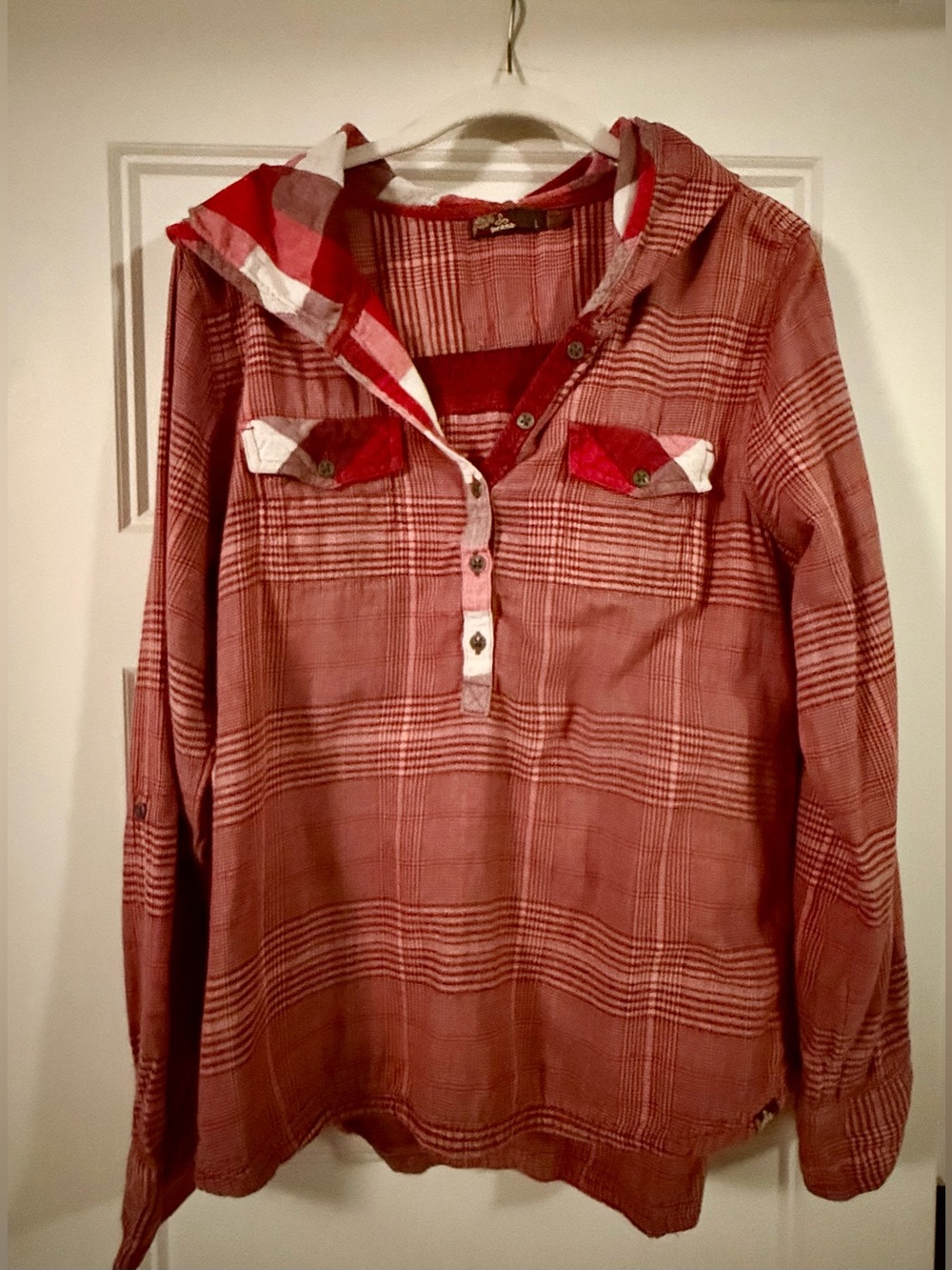 Prana - Organic Cotton Hooded Plaid Top